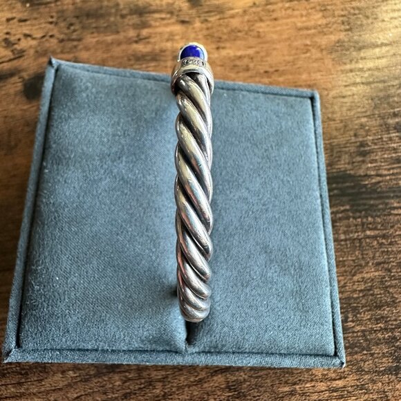 David Yurman Cable Cuff Bracelet w/ Sterling Silver & Lapis Lazuli - Medium - Picture 4 of 16